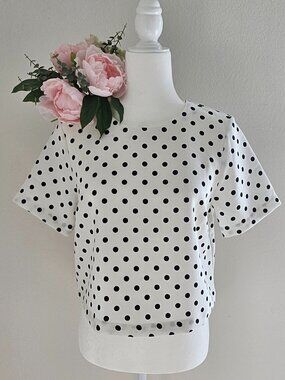 Black White Polka Dot Blouse Classic Short Sleeve Top